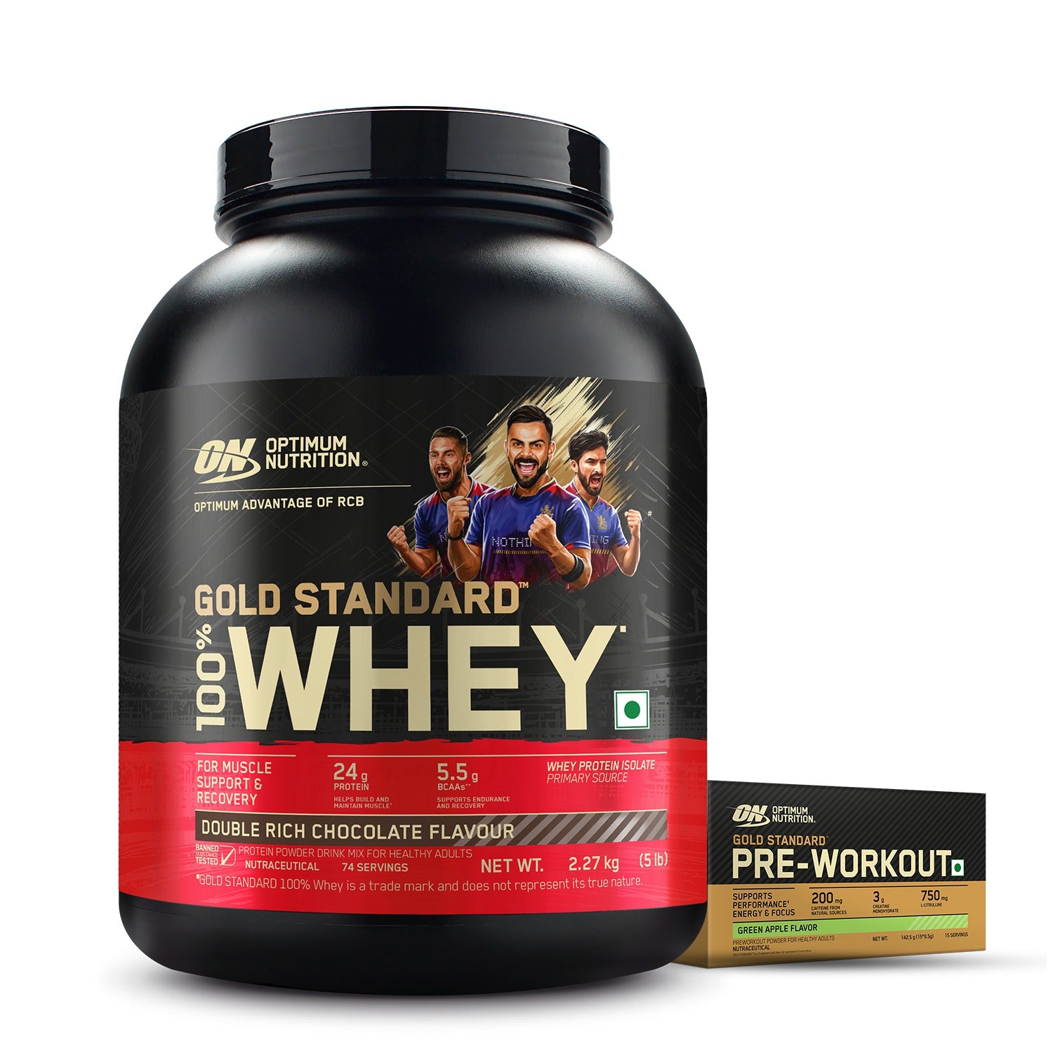 Gold Standard 100% Whey 2.27kg Double Rich Chocolate + Pre-Workout Green Apple Combo