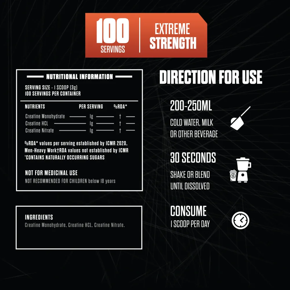 The Mettle Tri Creatine 300gm (Unflavoured) - Image 4